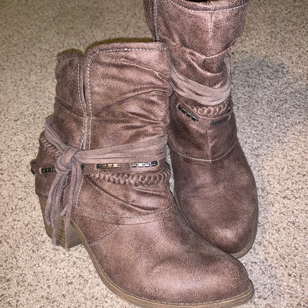 Leather fringe booties